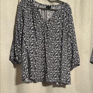 Elegant Black and White Floral Blouse